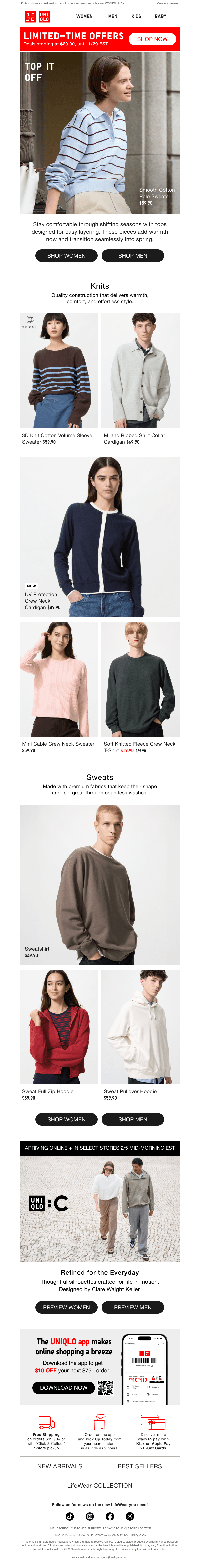 Email from UNIQLO CA