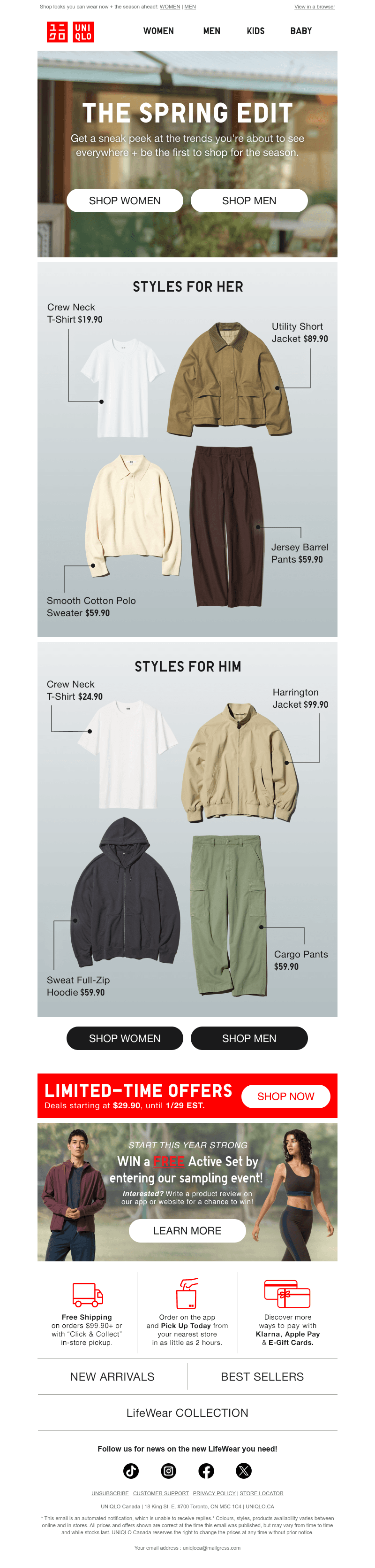 Email from UNIQLO CA